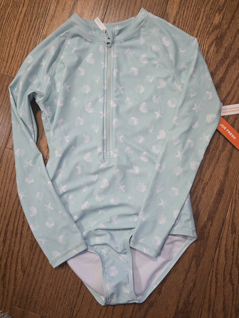 Joe Fresh Light Aqua Shell-Print Long-Sleeve Rashguard 10/12